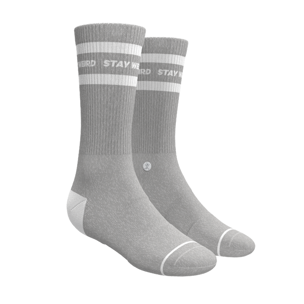 The Haze | Grey and White Stripe Heel Hammock™ Crew Socks - Shinesty