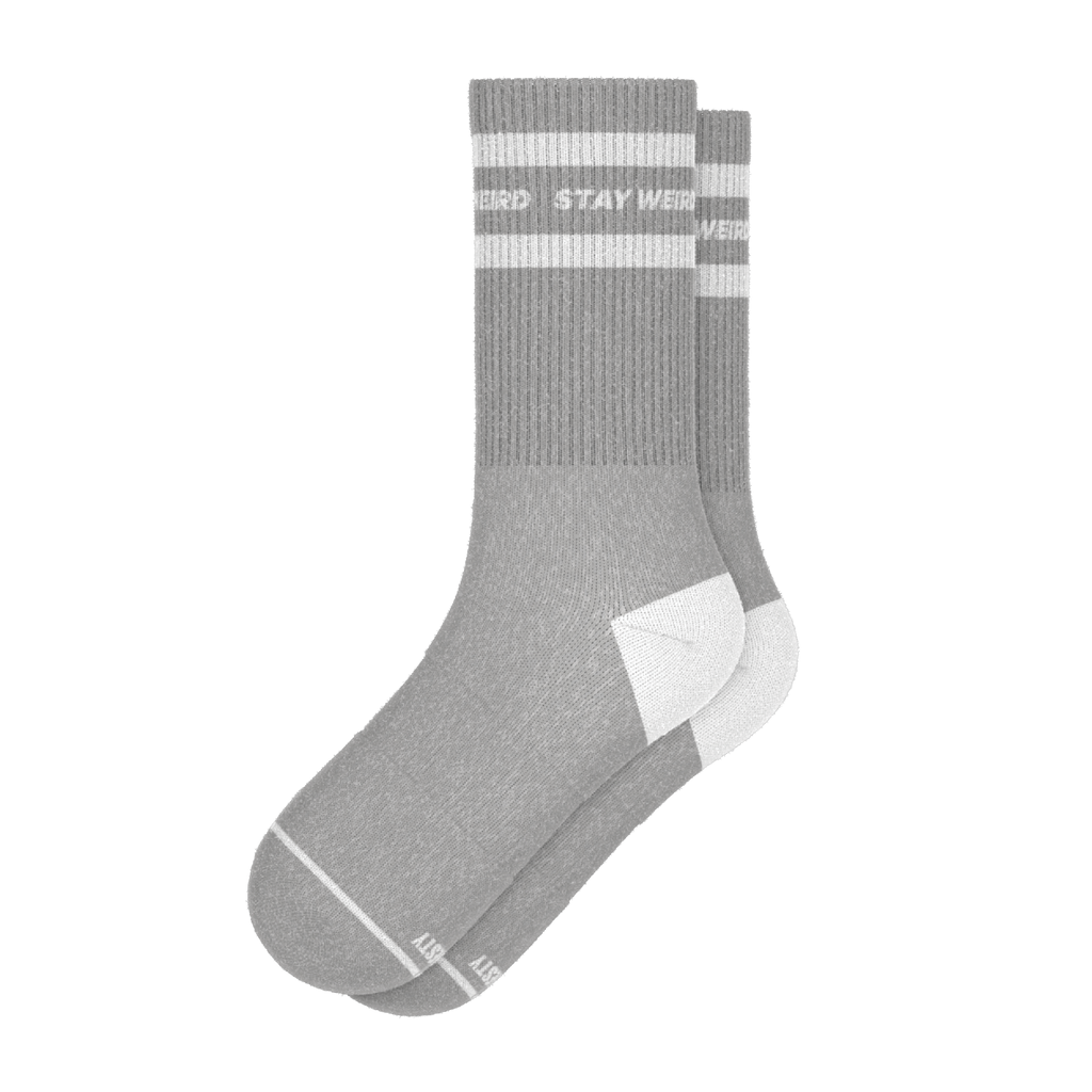 The Haze | Grey and White Stripe Heel Hammock™ Crew Socks - Shinesty