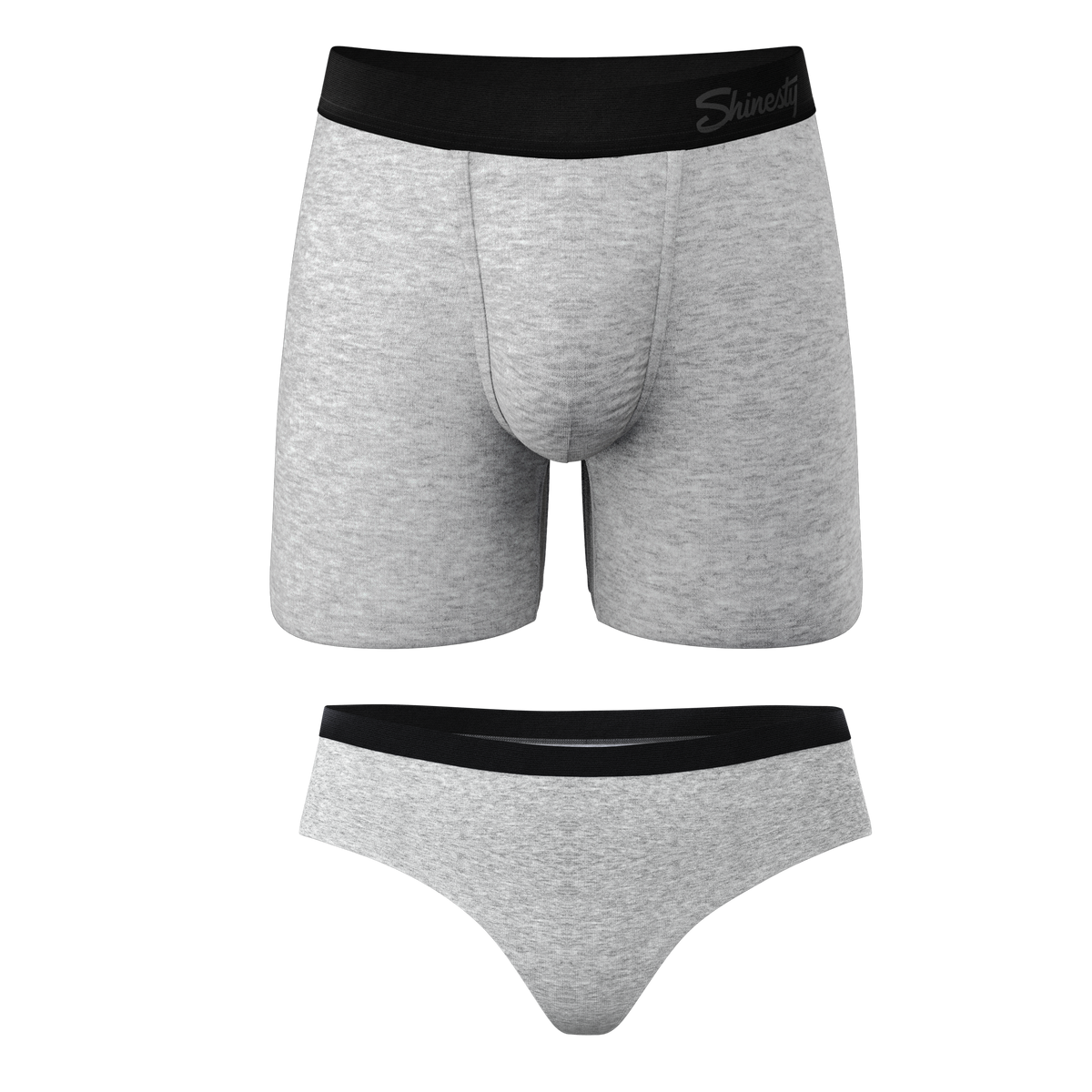 The Gray Area | Heather Grey Ball Hammock® Boxer and Cheeky Matching Couples Underwear 2 Pack - Shinesty