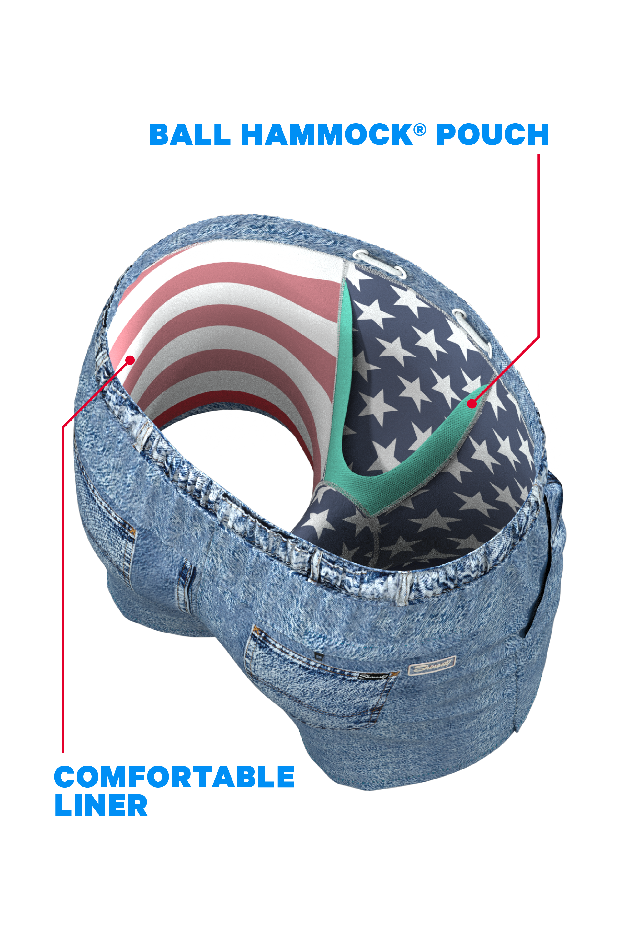 The Jacksonville Jort | Denim USA Ball Hammock® Pouch 8" Swim Trunks - Shinesty