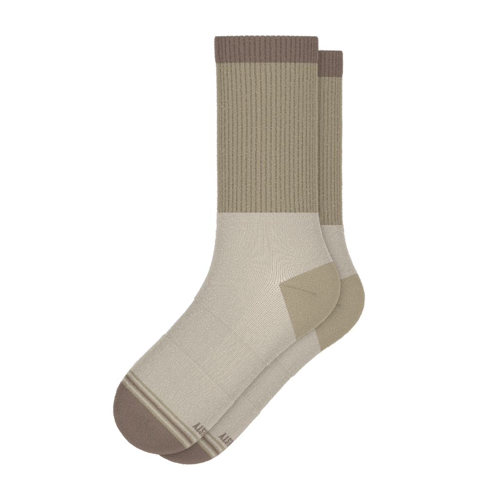 The Khaki | Tan Color Block Heel Hammock™ Crew Socks - Shinesty