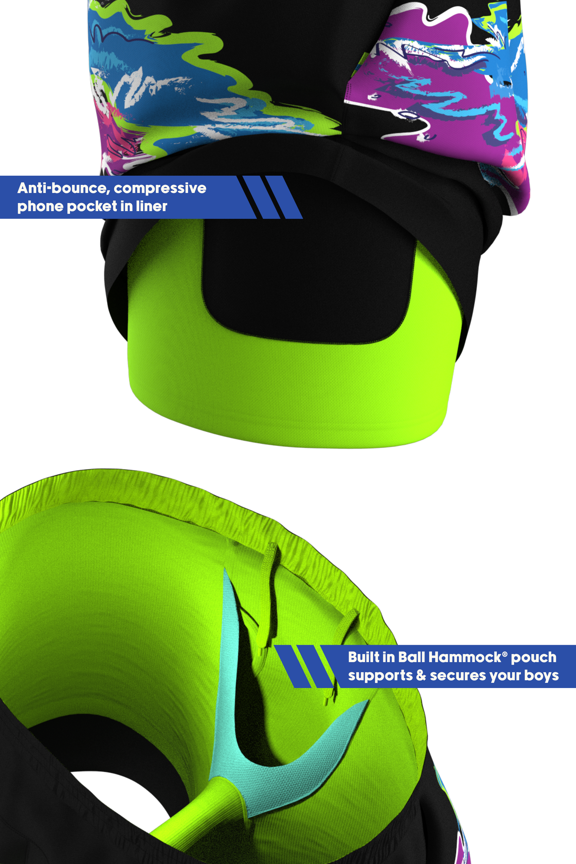 The Leg Day | Black Retro and Neon Ball Hammock® 5 Inch Athletic Shorts - Shinesty