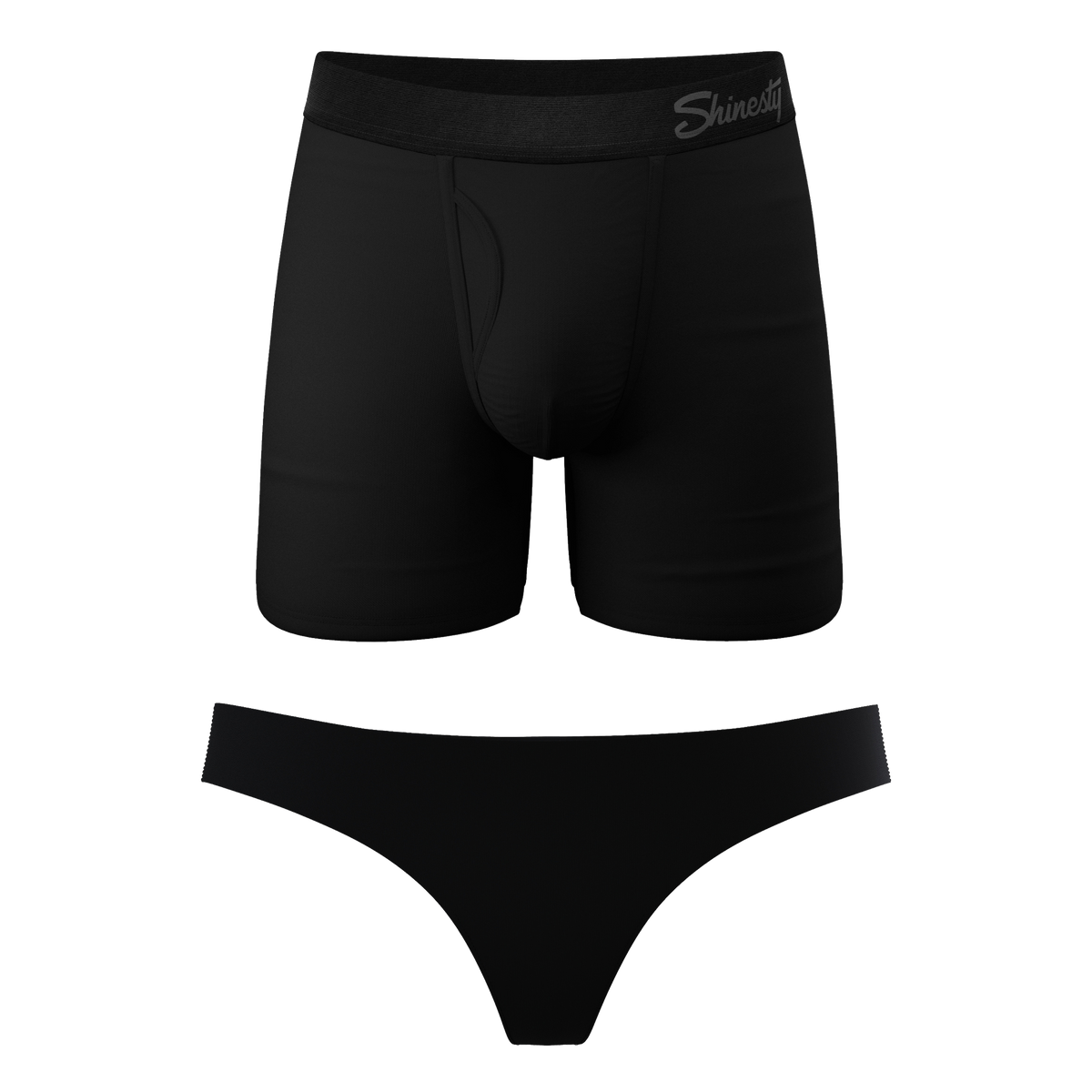The Licorice Limbo | Black Couples Ball Hammock® Boxer With Fly and Thong 2 Pack - Shinesty