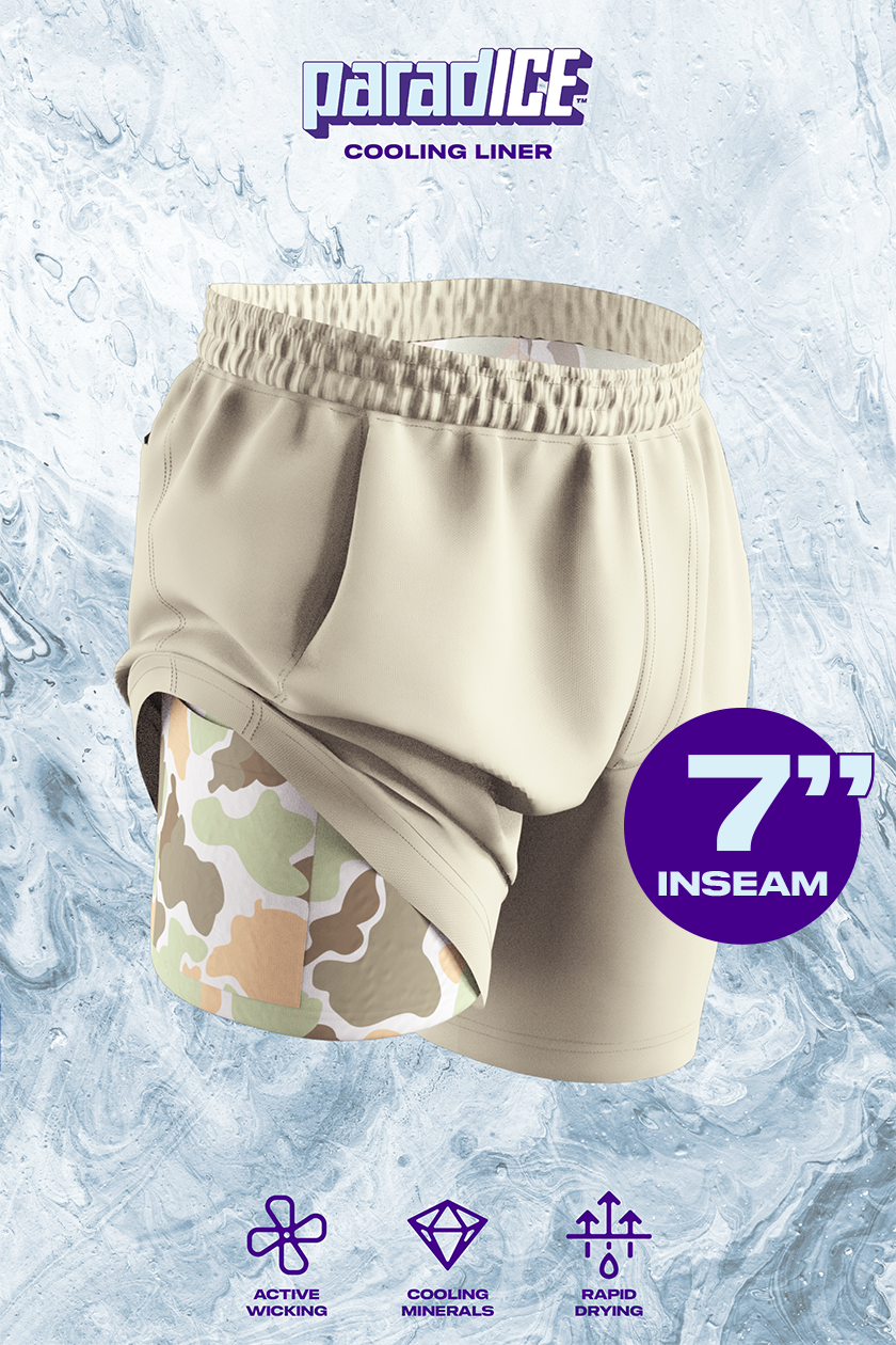 The Lieutenant | Khaki and Camo Ball Hammock® 7 Inch Athletic Shorts - Shinesty