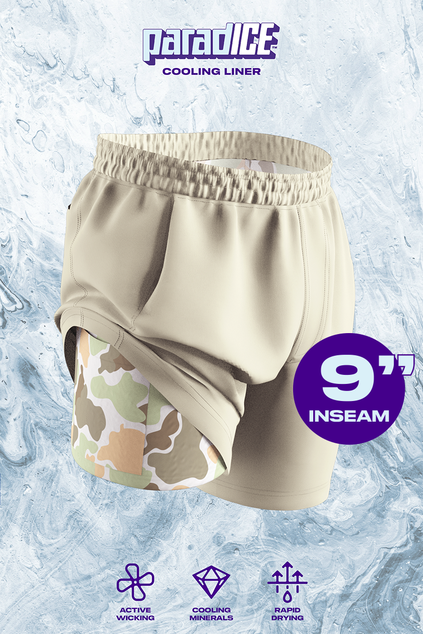 The Lieutenant | Khaki and Camo Ball Hammock® 9 Inch Athletic Shorts - Shinesty