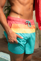 The Lifeguard | Green and Orange Retro Stripe Ball Hammock® Pouch 8" Swim Trunks - Shinesty