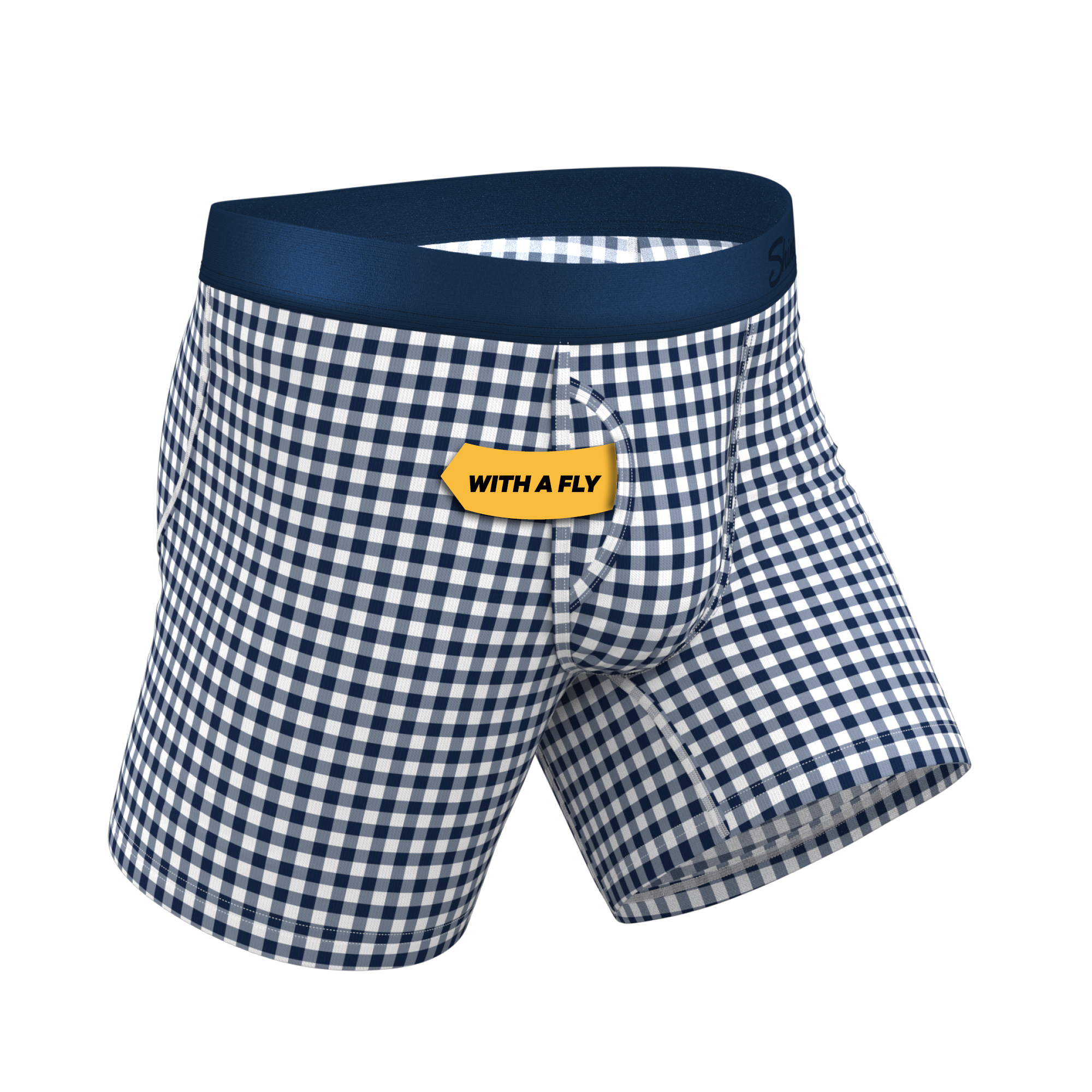 The Mad For Plaid | Navy Gingham Ball Hammock® Pouch Underwear With Fly - Shinesty