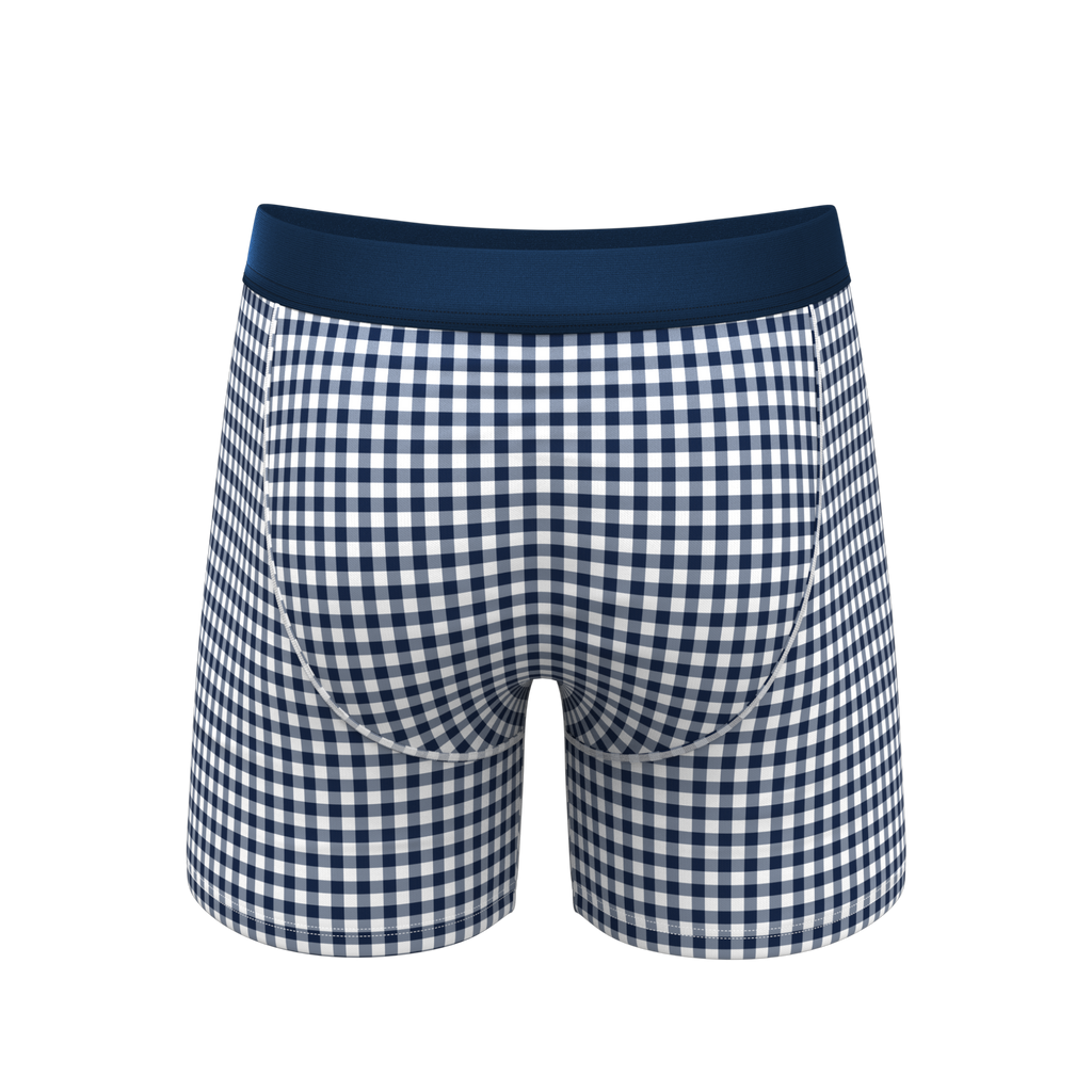 The Mad For Plaid | Navy Gingham Ball Hammock® Pouch Underwear With Fly - Shinesty