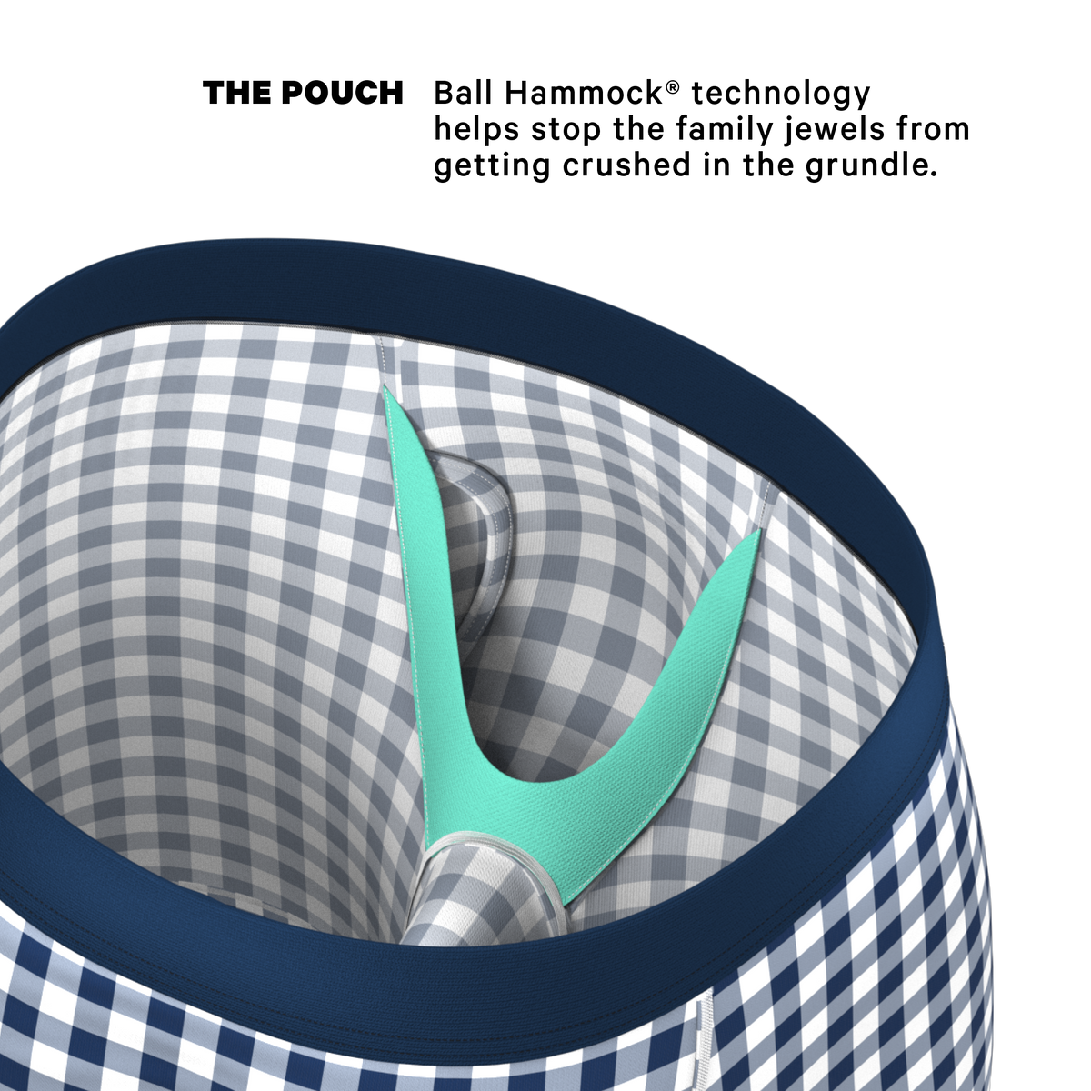 The Mad For Plaid | Navy Gingham Ball Hammock® Boxer - Long Leg - Shinesty