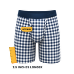 The Mad For Plaid | Navy Gingham Ball Hammock® Boxer - Long Leg - Shinesty