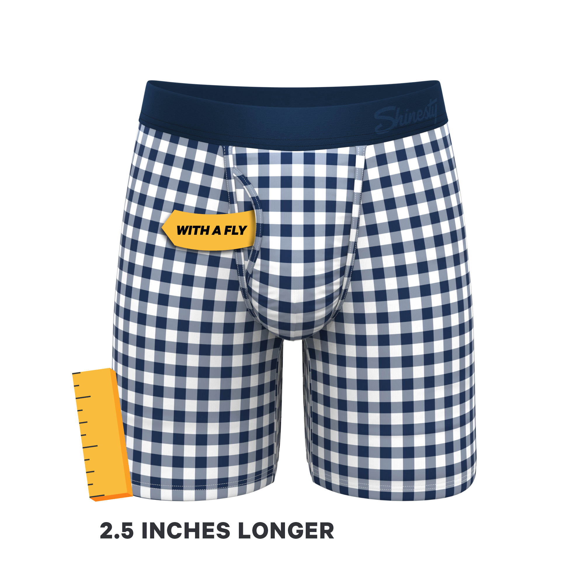 The Mad For Plaid | Navy Gingham Ball Hammock® Boxer - Long Leg - Shinesty
