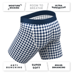 The Mad For Plaid | Navy Gingham Ball Hammock® Boxer - Long Leg - Shinesty