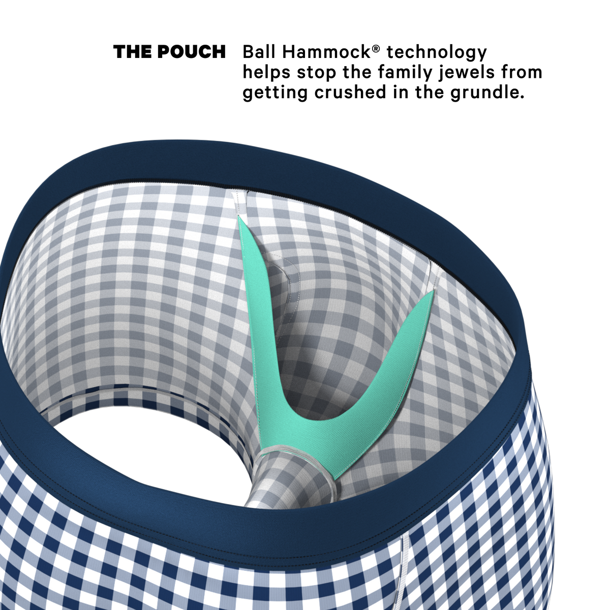 The Mad For Plaid | Navy Gingham Ball Hammock® Pouch Trunks Underwear - Shinesty