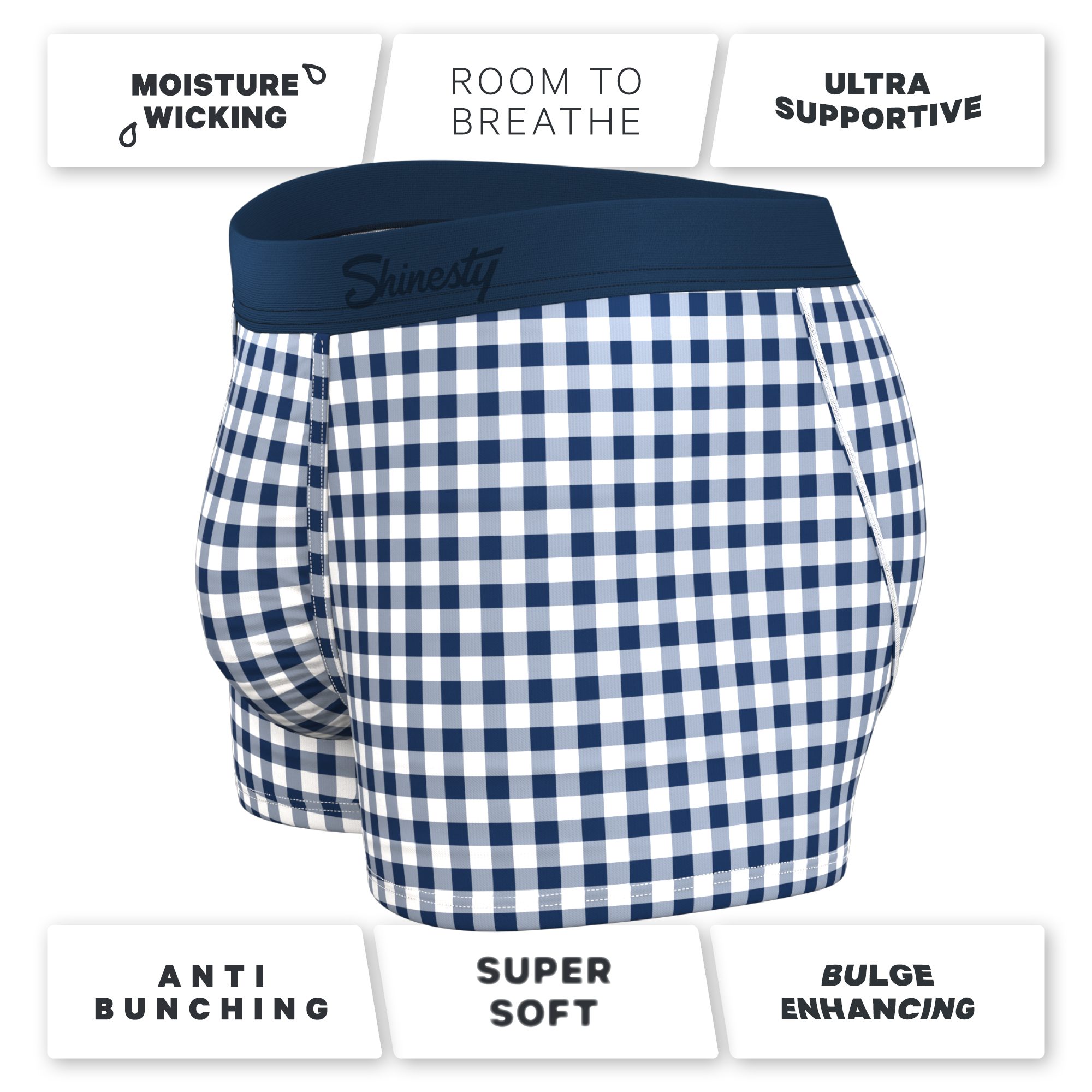 The Mad For Plaid | Navy Gingham Ball Hammock® Pouch Trunks Underwear - Shinesty