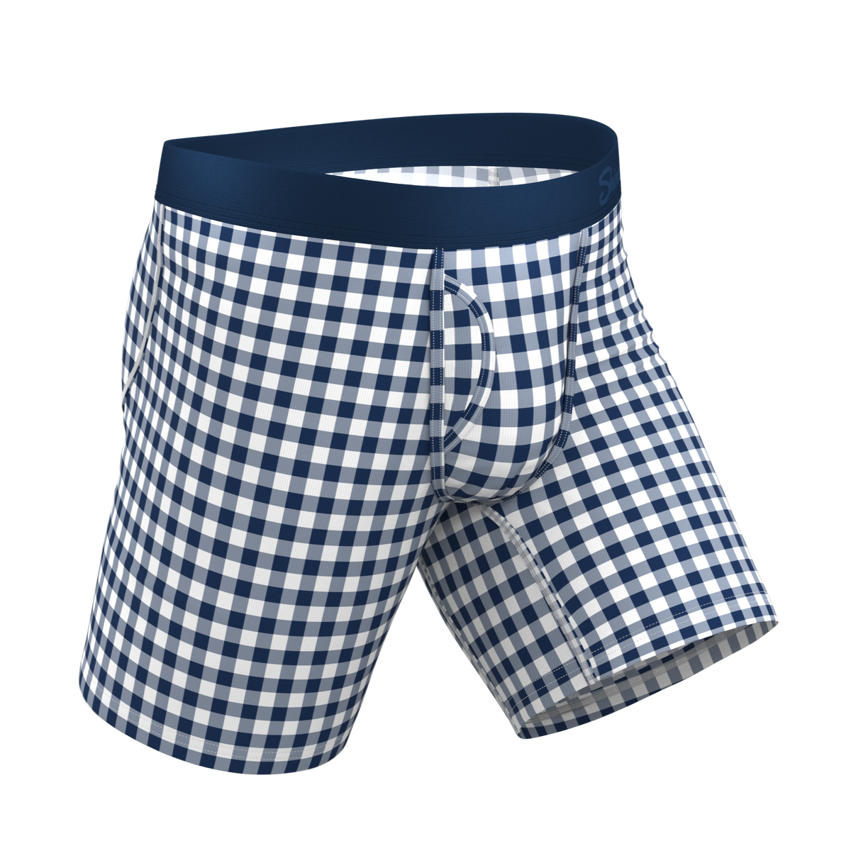 The Mad For Plaid | Navy Gingham Ball Hammock® Boxer - Long Leg - Shinesty