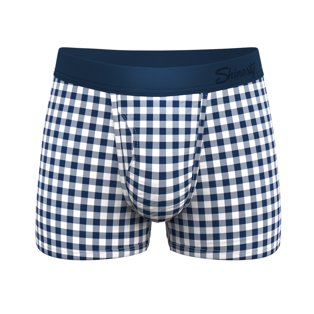The Mad For Plaid | Navy Gingham Ball Hammock® Pouch Trunks Underwear - Shinesty
