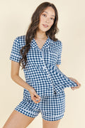 The Mad for Plaid | Navy Gingham SleepDeep™ Button Down Short Pajama Set - Shinesty
