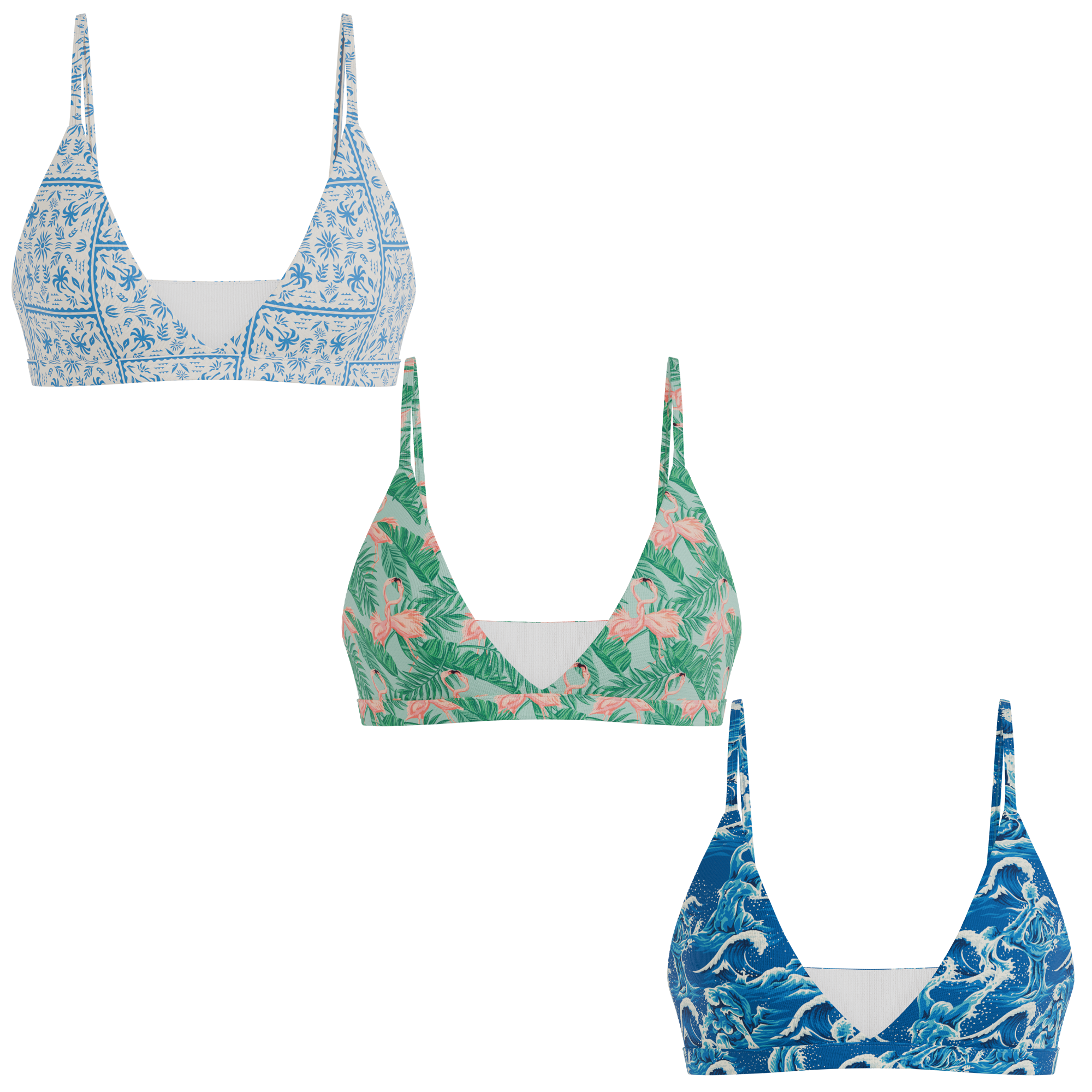 The Mediterranean Mischief | Boob Hammock™ Triangle Bralette 3 Pack - Shinesty