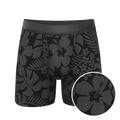 The Midnight Flora | Black Tonal Tropical Ball Hammock® Pouch Underwear With Fly - Shinesty