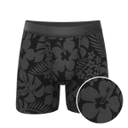 The Midnight Flora | Black Tonal Tropical Ball Hammock® Pouch Underwear With Fly - Shinesty