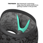 The Midnight Flora | Black Tonal Tropical Ball Hammock® Pouch Underwear With Fly - Shinesty