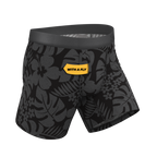 The Midnight Flora | Black Tonal Tropical Ball Hammock® Pouch Underwear With Fly - Shinesty