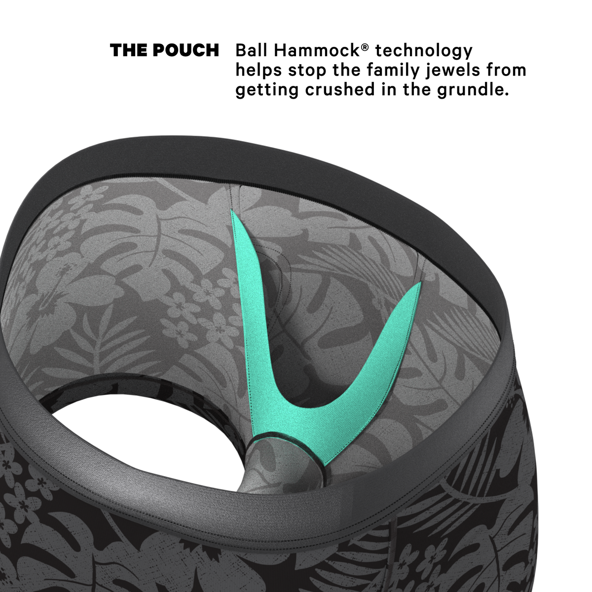 The Midnight Flora | Black Tonal Tropical Ball Hammock® Pouch Trunks Underwear - Shinesty