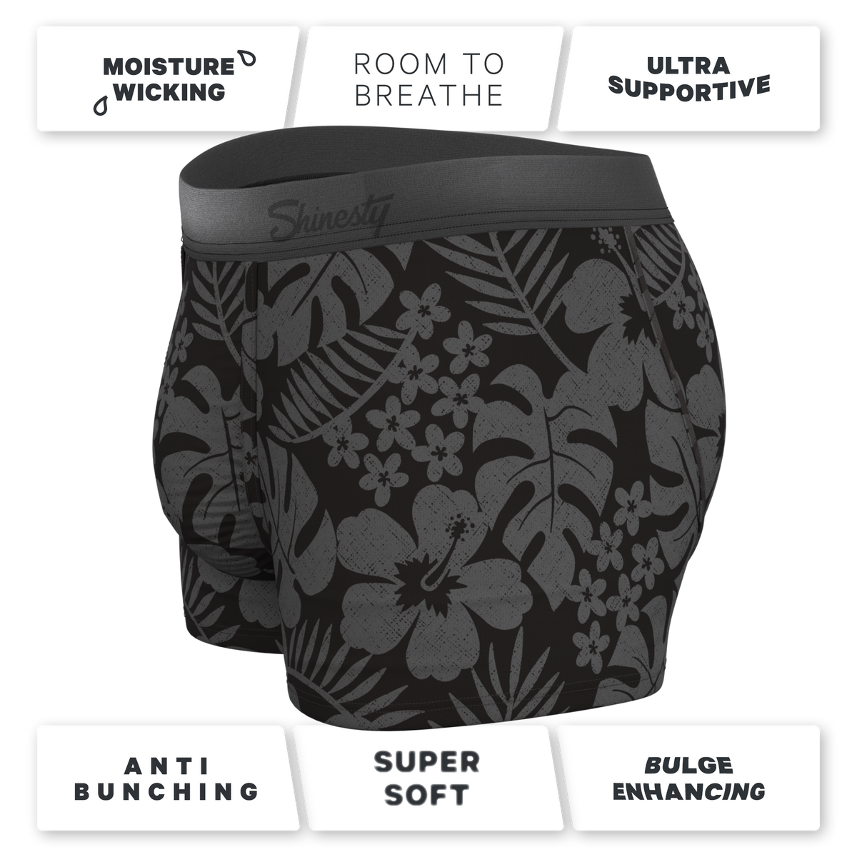 The Midnight Flora | Black Tonal Tropical Ball Hammock® Pouch Trunks Underwear - Shinesty
