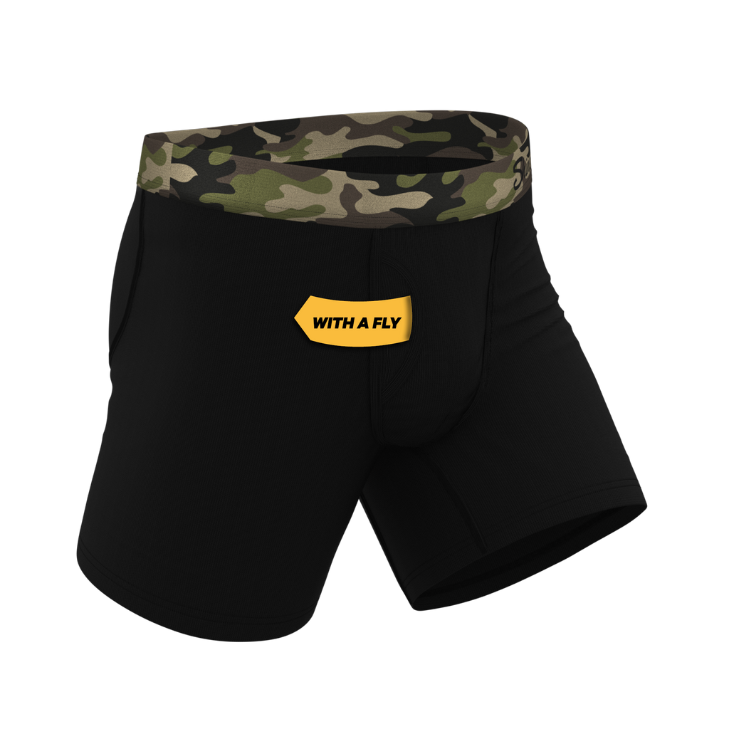 The Midnights | Black and Camo Ball Hammock® Pouch Underwear With Fly - Shinesty