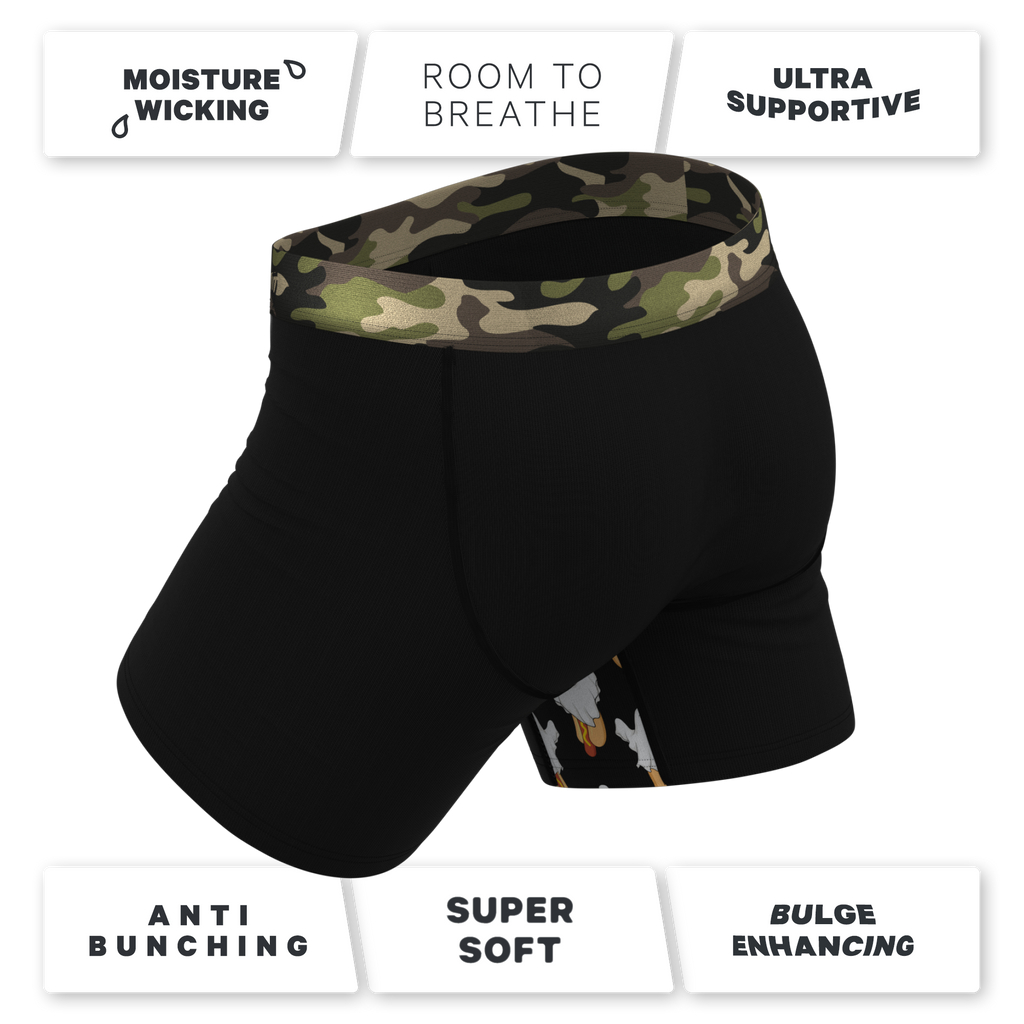 The Midnights | Black and Camo Ball Hammock® Pouch Underwear With Fly - Shinesty