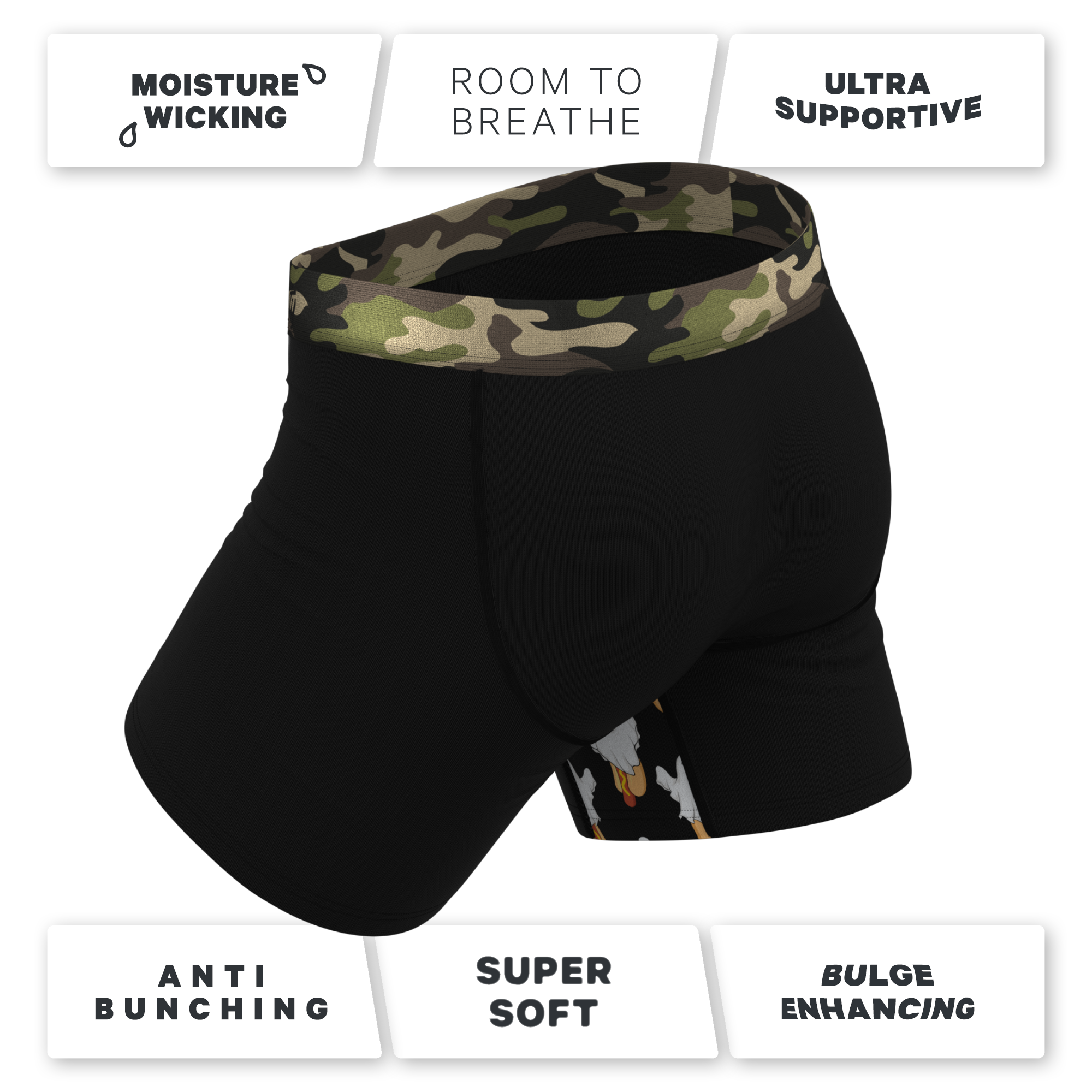 The Midnights | Black and Camo Ball Hammock® Pouch Underwear With Fly - Shinesty