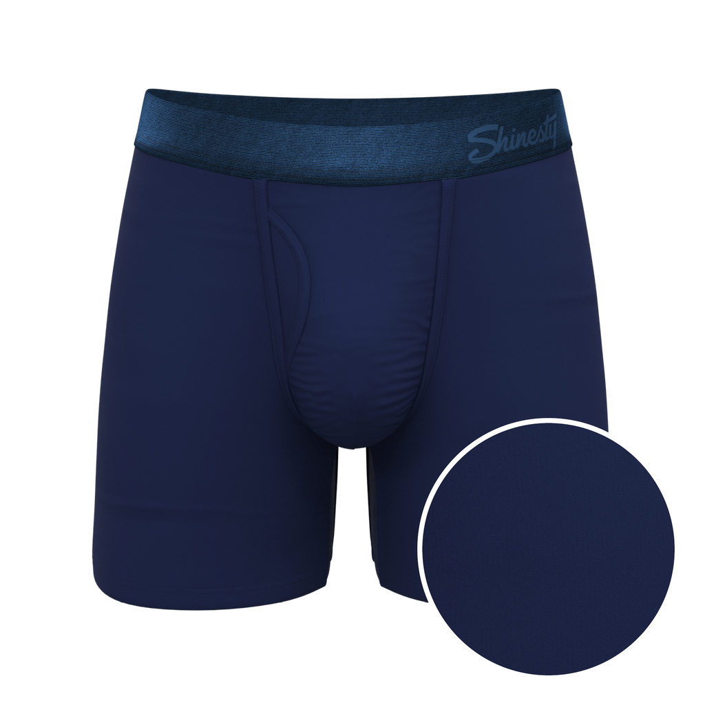 The Navy Jones | Tonal Navy Ball Hammock® Pouch Underwear With Fly - Shinesty