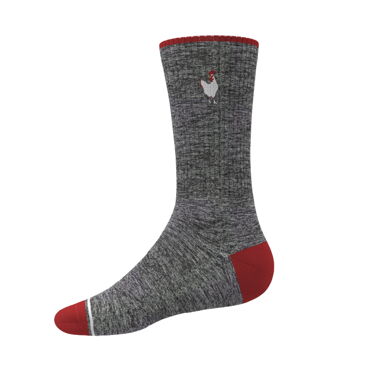The Nice Cockerel | Heather Gray and Red Heel Hammock™ Crew Socks - Shinesty
