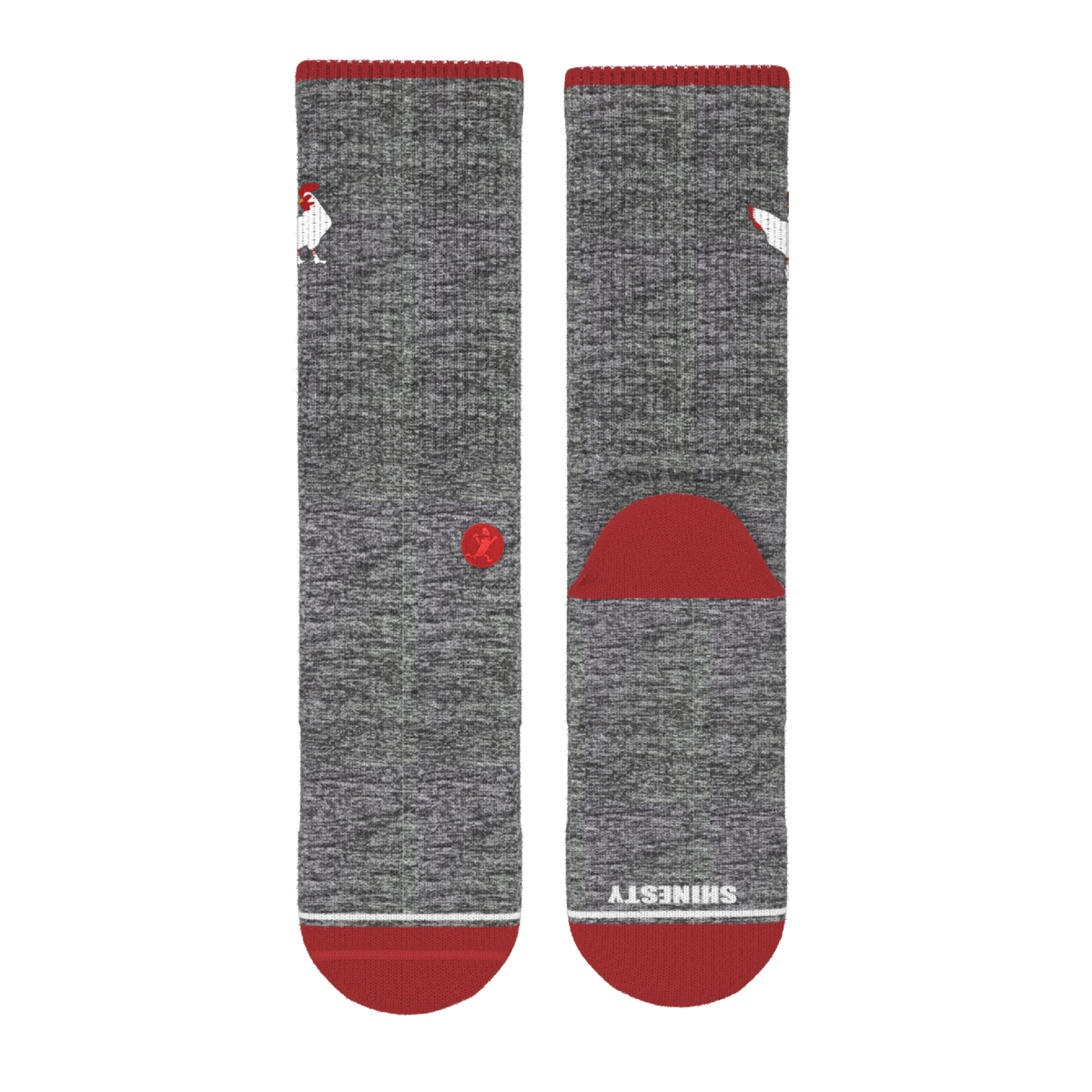 The Nice Cockerel | Heather Gray and Red Heel Hammock™ Crew Socks - Shinesty