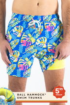 The Oahu Rendezvous | Tropical Leaves Ball Hammock® Pouch 5" Swim Trunks - Shinesty