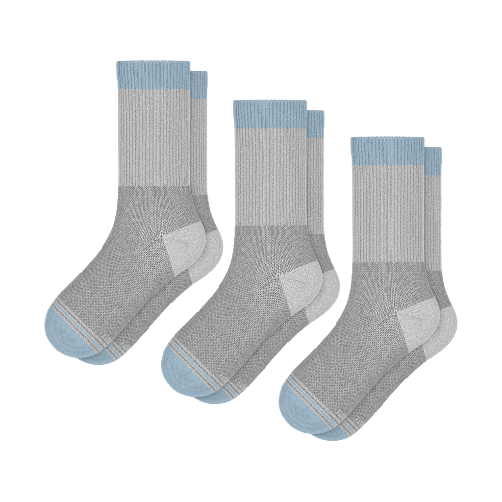 The Pacific Blue | Blue Grey Tri Color Block Heel Hammock™ Crew Socks 3 Pack - Shinesty