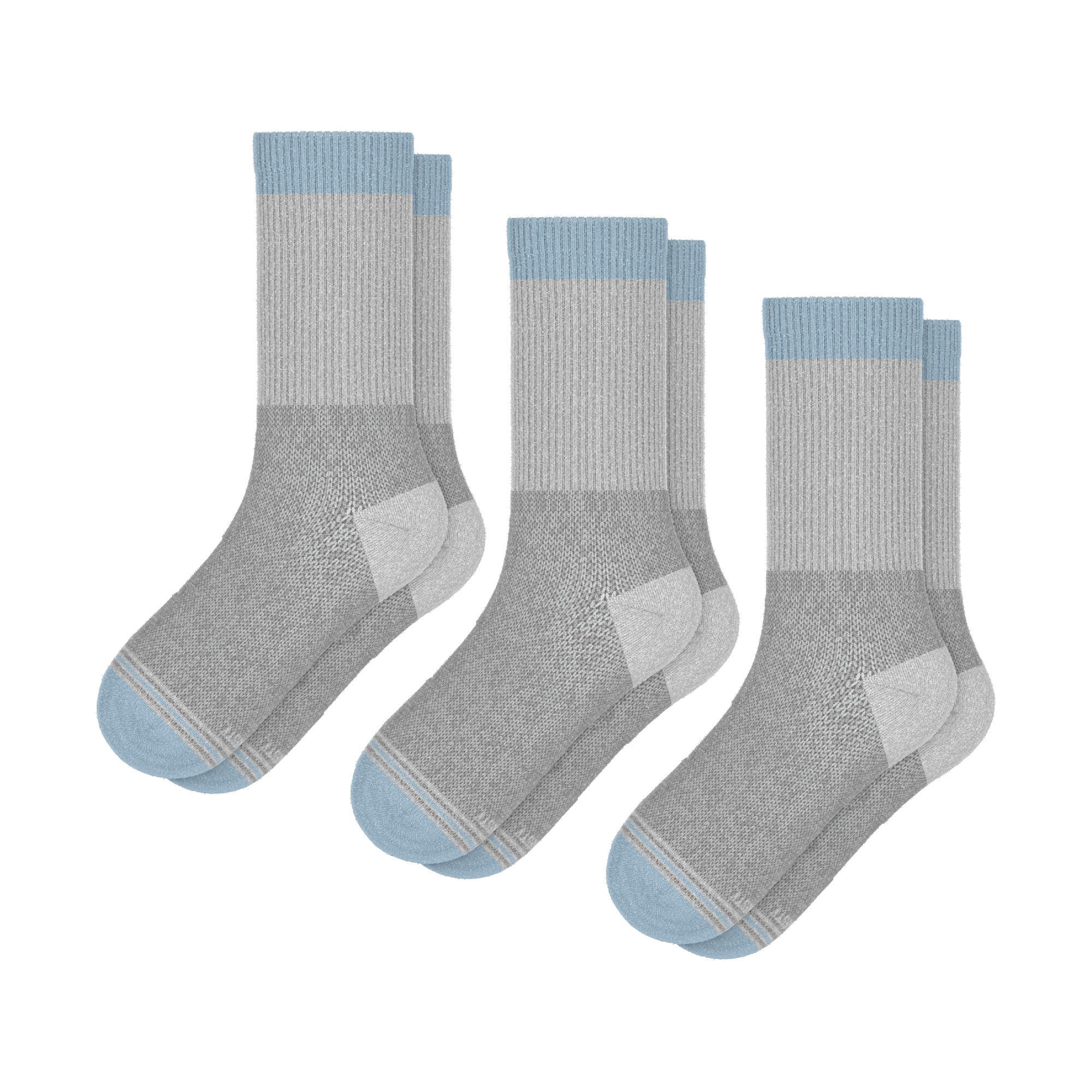 The Pacific Blue | Blue Grey Tri Color Block Heel Hammock™ Crew Socks 3 Pack - Shinesty