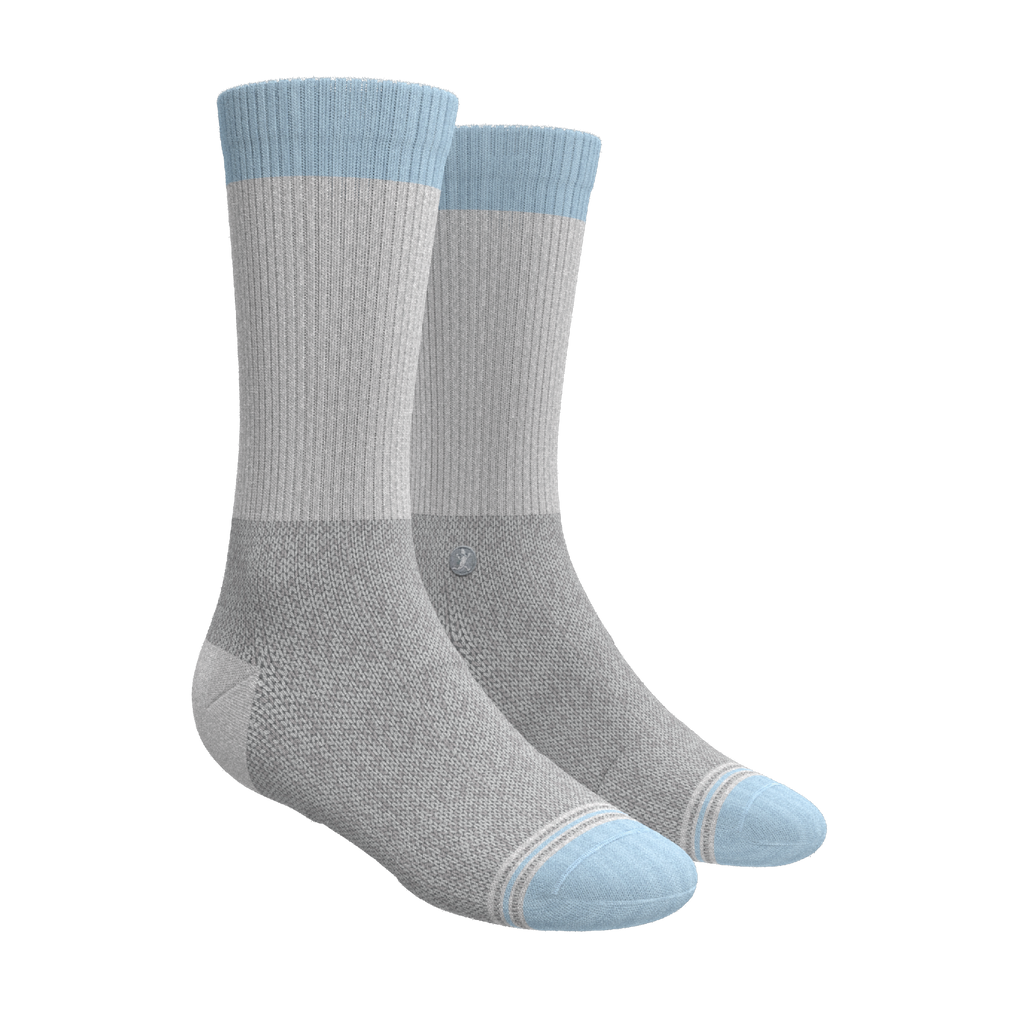 The Pacific Blue | Blue Grey Tri Color Block Heel Hammock™ Crew Socks 3 Pack - Shinesty