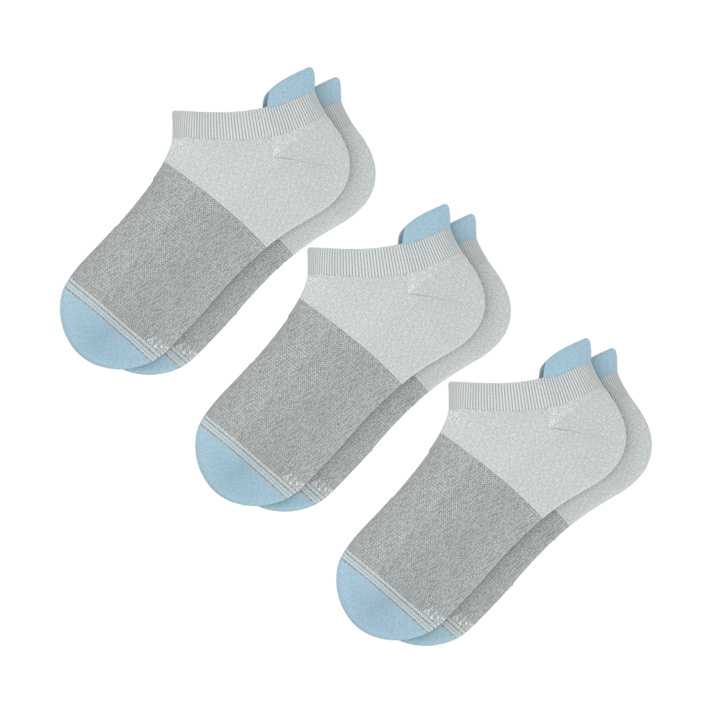 The Pacific Blue | Blue Grey Tri Color Block Heel Hammock™ Ankle Socks 3 Pack - Shinesty