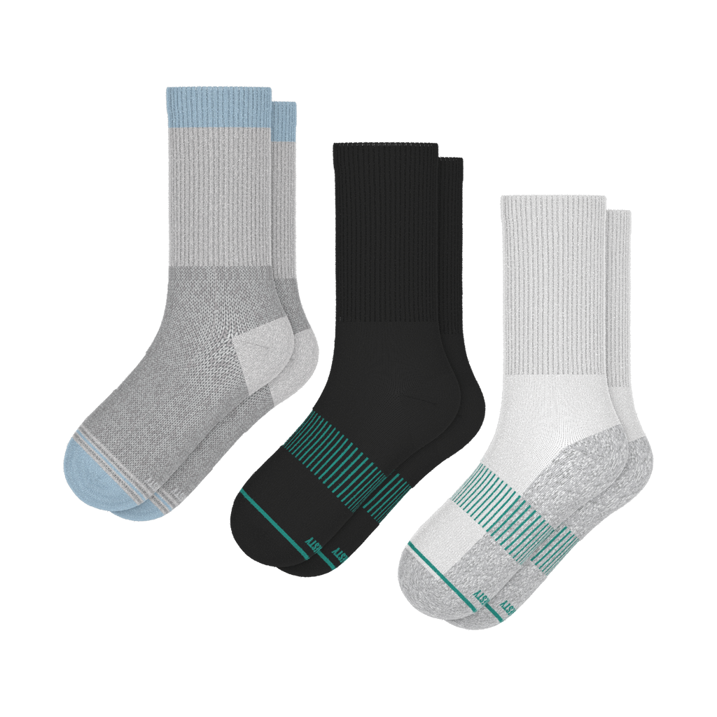 Versatile Solids Mix Pack | Blue Tri Color Block and Solids Heel Hammock™ Crew Socks 3 Pack - Shinesty