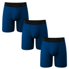 The Package Deal | Long Leg Navy Blue Ball Hammock® Pouch Underwear With Fly 3 Pack - Shinesty
