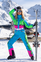 The Park Rat | Neon Spray Design Retro Women's One Piece Ski Suit - Shinesty