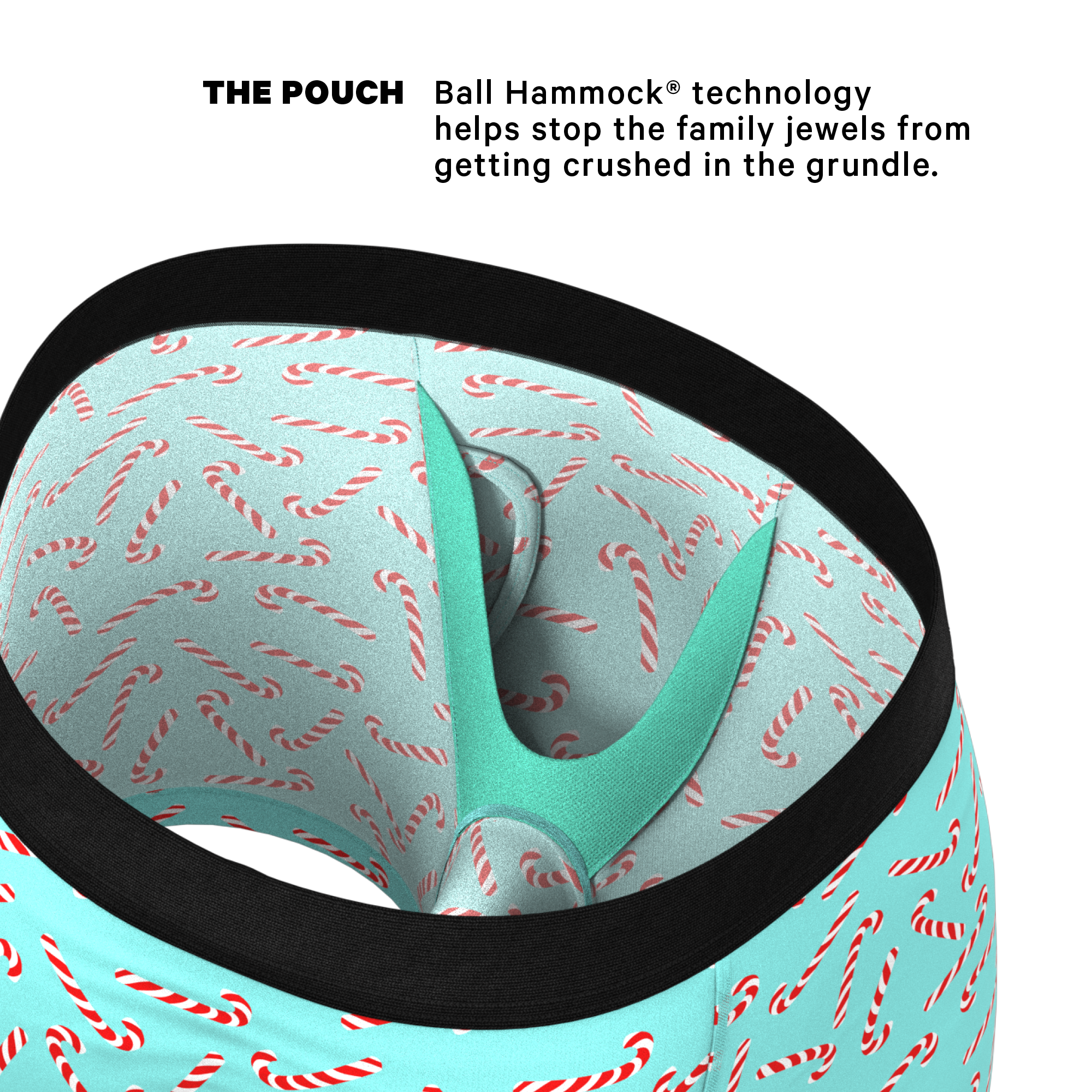 The Peppermint Pimp Canes | Candy Cane Ball Hammock® Pouch Underwear With Fly - Shinesty