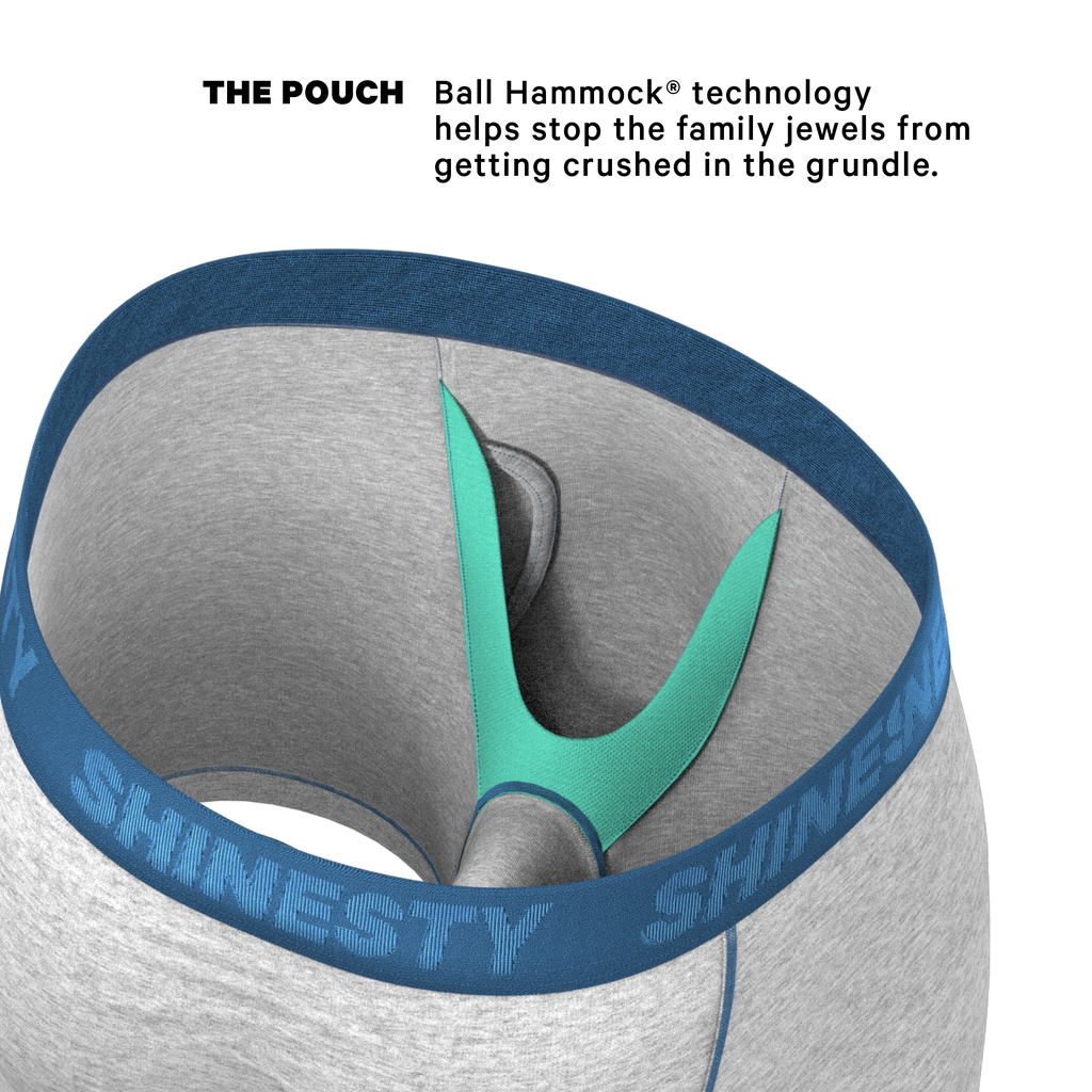 The Physical Education | Heather Grey and Blue Ball Hammock® Pouch Underwear With Fly - Shinesty