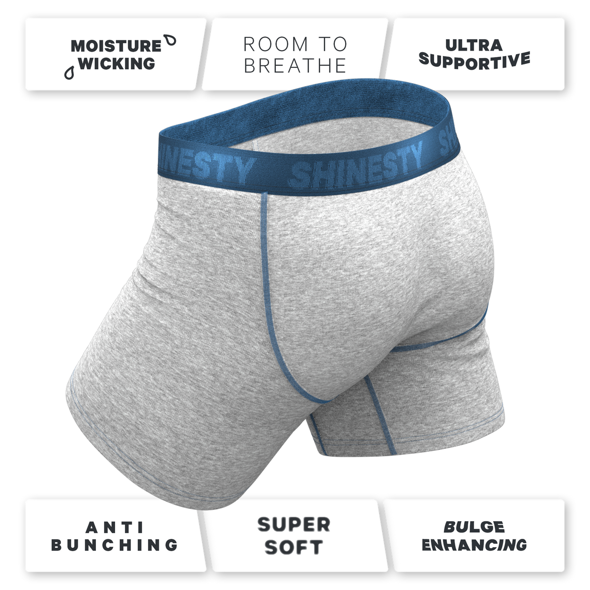 The Physical Education | Heather Grey and Blue Ball Hammock® Pouch Underwear With Fly - Shinesty