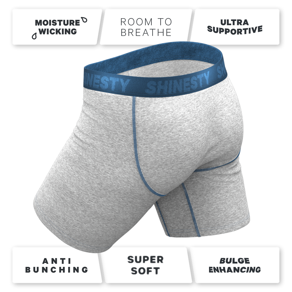 The Physical Education | Heather Grey and Blue Ball Hammock® Boxer - Long Leg - Shinesty