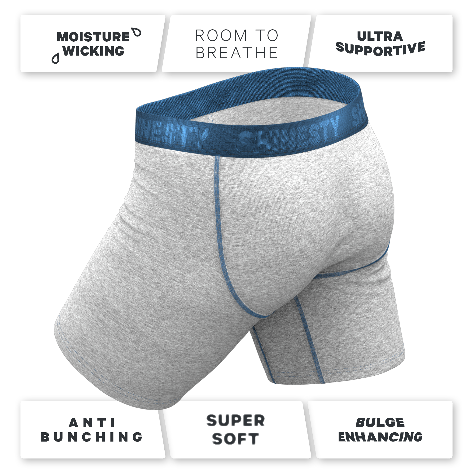 The Physical Education | Heather Grey and Blue Ball Hammock® Boxer - Long Leg - Shinesty