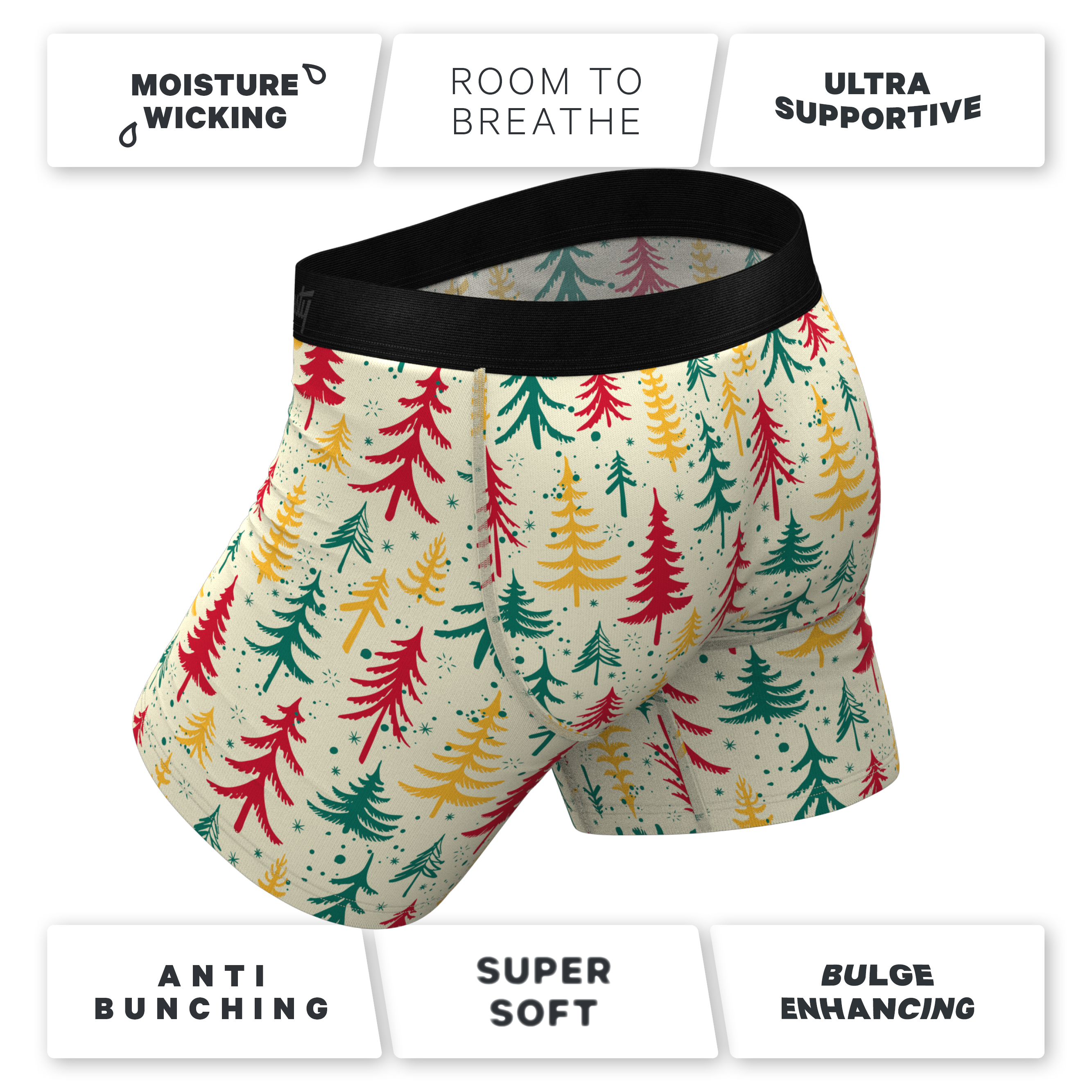 The Pine Tree Playboy | Retro Christmas Trees Ball Hammock® Pouch Underwear With Fly - Shinesty