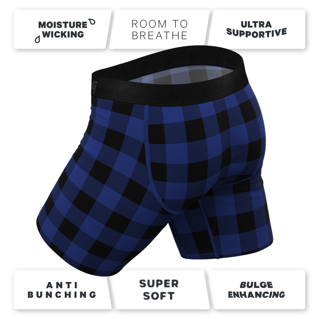 The Precious Plums | Blue Plaid Ball Hammock® Boxer - Long Leg - Shinesty