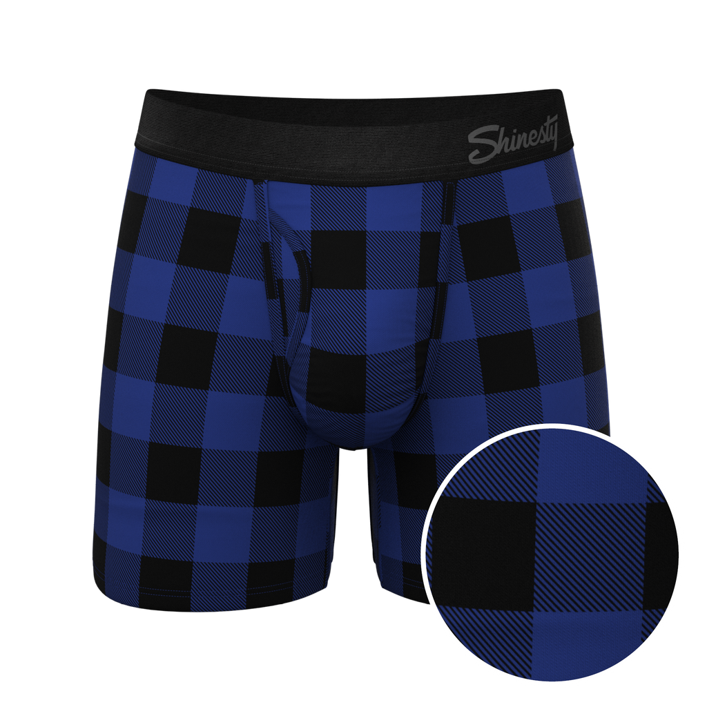 The Precious Plums | Blue Plaid Ball Hammock® Pouch Underwear With Fly - Shinesty
